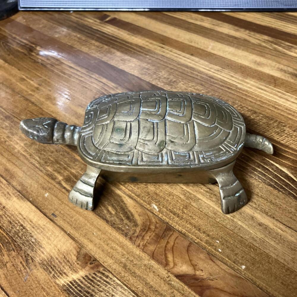 VTG MCM Brass Turtle Trinket Box - Picture 3 of 7